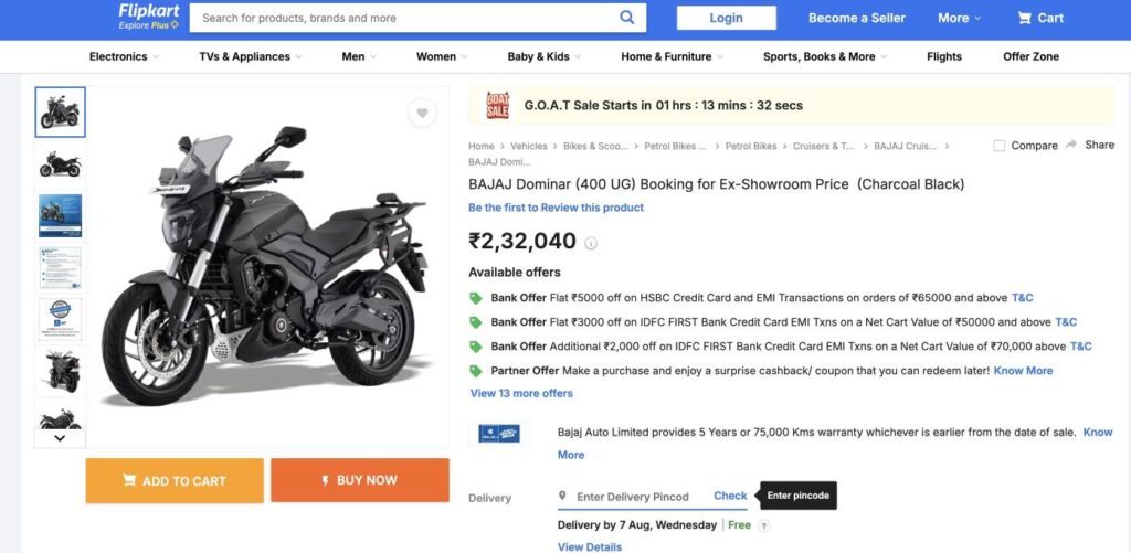 Flipkart se Online Bike Order kare